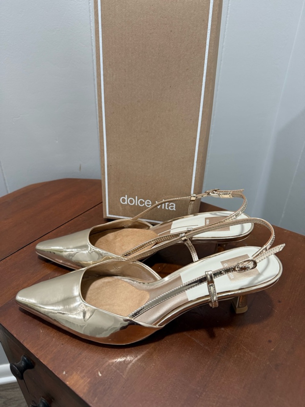 Dolce Vita Metallic Gold Slingback Kitten Heels size 9 new w/box